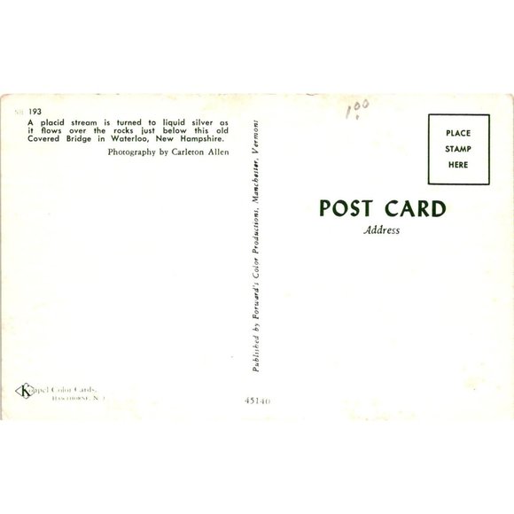 Waterloo Covered Bridge Postcard Travel Souvenir Unposted New Hampshire Vintage - Picture 2 of 2